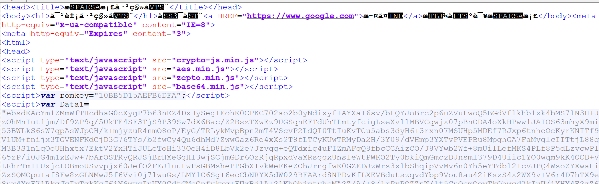 Section of landing page showing encryption and obfuscation