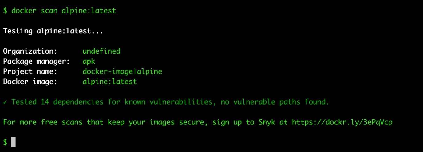 A Snyk scan of the alpine image returning zero vulnerabilities