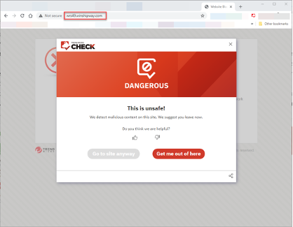 Figure 2. Trend Micro Check in Google Chrome blocking a dangerous link/website