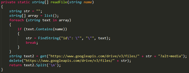 Figure 10. Code snippets showing readFile