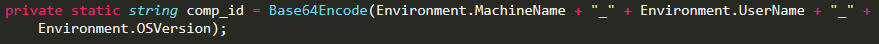 Figure 5. Drive.exe code snippet showing comp_id and base64 encoding