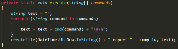 Figure 6. Code snippet showing the execution of commands