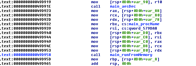 A Go-compiled binary that contains an AES-encrypted ELF file