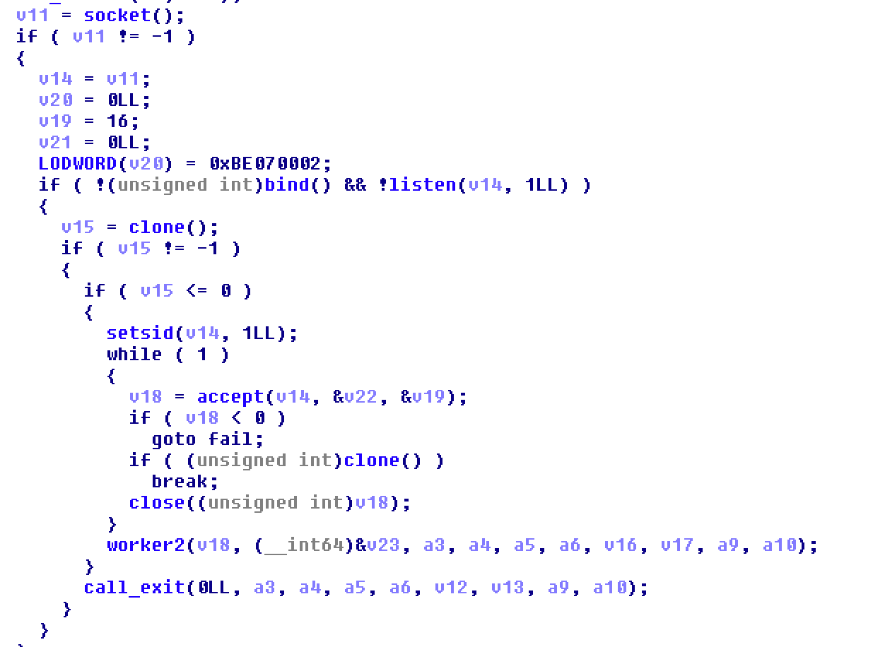 The bind shell that listens on TCP port 1982