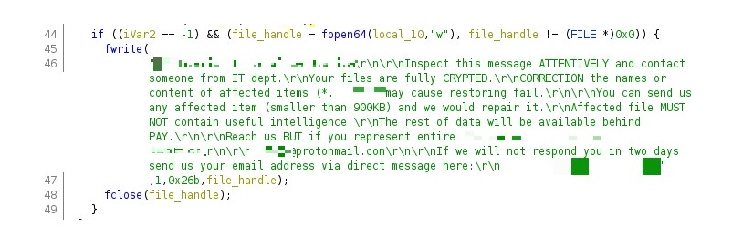 Figure 12. Code snippet of the ransom note creation function