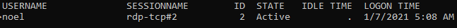 The quser command is used to identify active remote sessions.