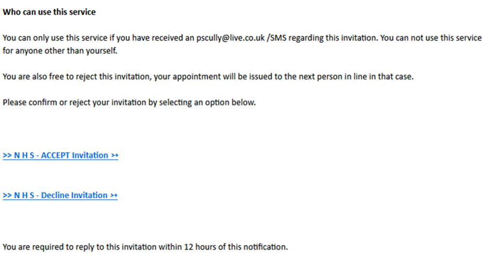 Figure 2. An NHS phishing mail in the form of a fake appointment for vaccination