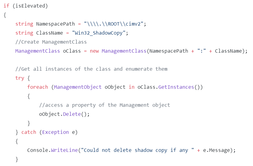 Figure 3. Removing backups via WMI