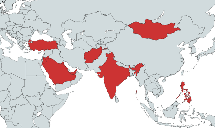 The countries that Iron Tiger has targeted in the past 18 months