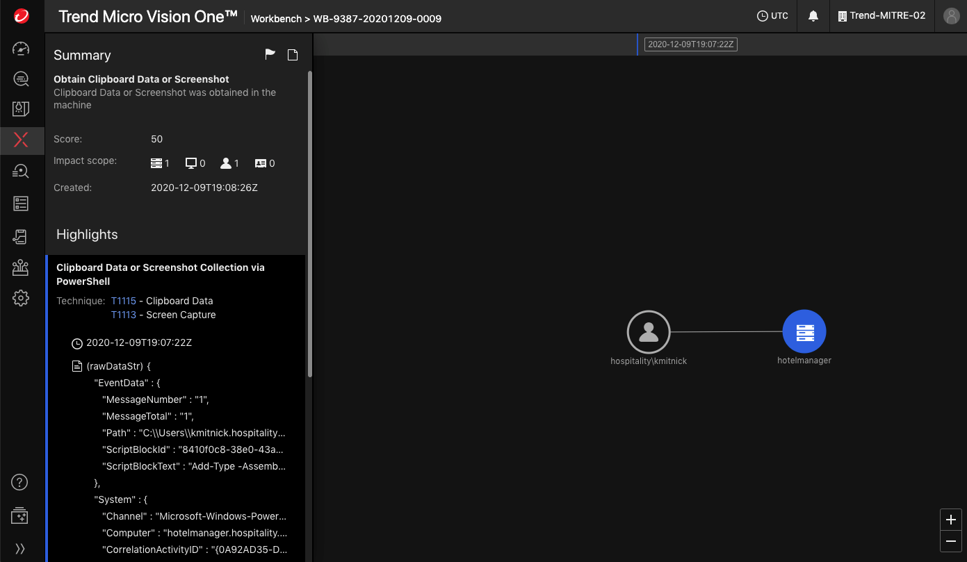 A Technique detection named "Clipboard Data or Screenshot Collection via PowerShell" was generated when powershell.exe executed CopyFromScreen().