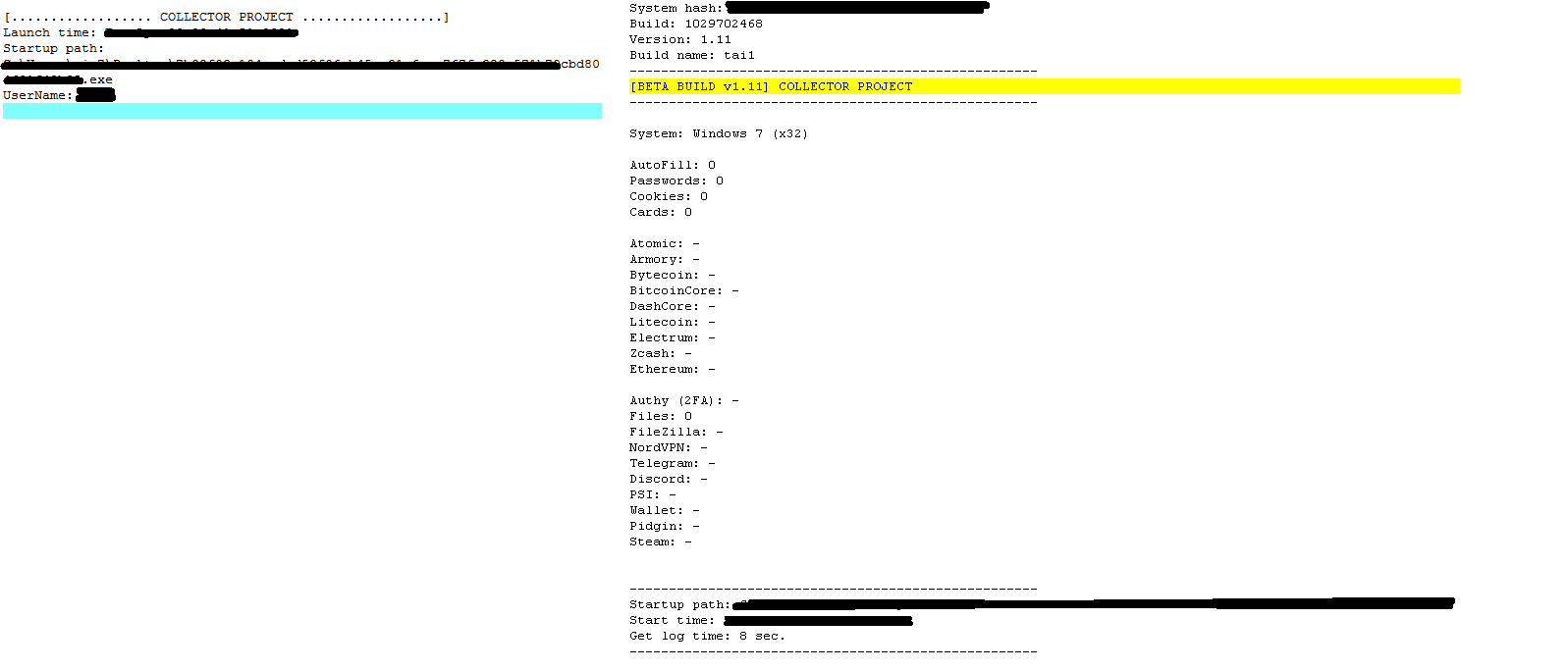 The activity logs of an earlier Collector Stealer version (left) and Panda Stealer (right)