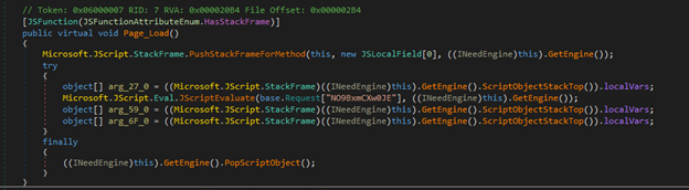 JavaScript code snippet that creates the web shell