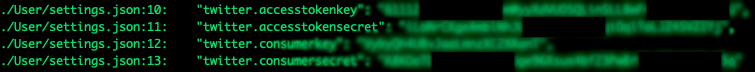 Figure 4. Example of an extension saving Twitter API secrets in plaintext