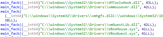 Figure 6. Anti-VM checks in sample c47fabc47806961f908bed37d6b1bbbfd183d564a2d01b7cae87bd95c20ff8a5