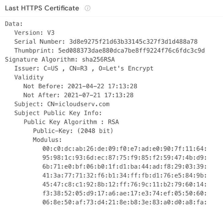 Figure 5. HTTPS certificate for C&C servers