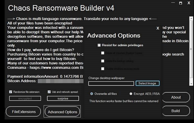 Figure 7. The advanced options for Chaos version 4.0, including the option to change desktop wallpapers