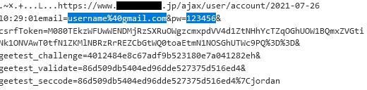 The decrypted requests; login credentials are highlighted in blue