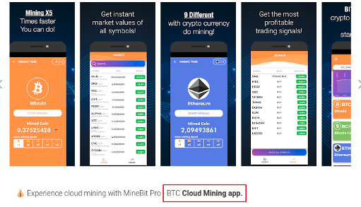 The MineBit Pro - Crypto Cloud Mining & btc miner application display page