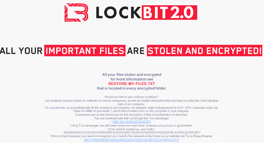 Figure 4. The LockBit 2.0 ransom note as a desktop wallpaper 