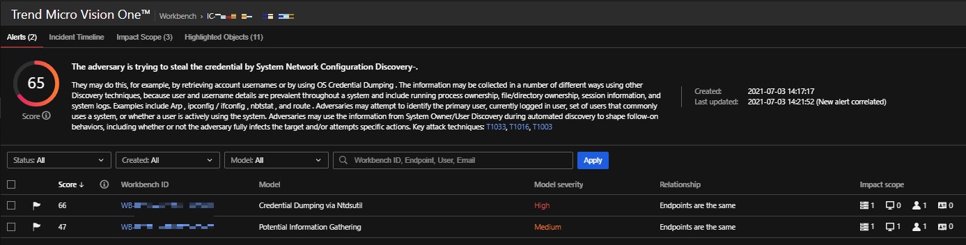 Figure 4. Vision One’s incident view showing the threat’s details 