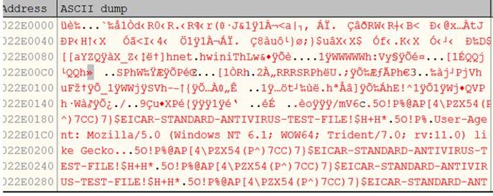 Figure 7. The presence of EICAR strings is an indicator of it being of elevateutils.exe being a Cobalt Strike Beacon