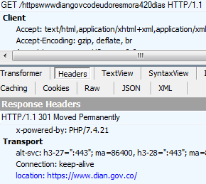 Geographical targeting detects a non-Colombian IP or VPN, so the user is led to the real DIAN website