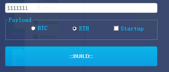 Figure 16. The HCrypt builder where the user (attacker) can only choose either Bitcoin or Ethereum