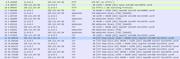 TCP/IP exchanges between client and server