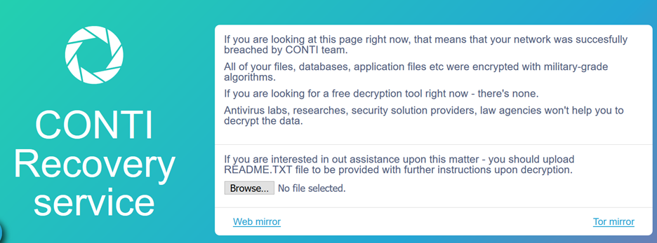 Figure 1. Conti Tor decryption landing page