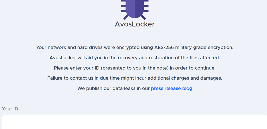 Figure 3. AvosLocker Tor decryption landing page