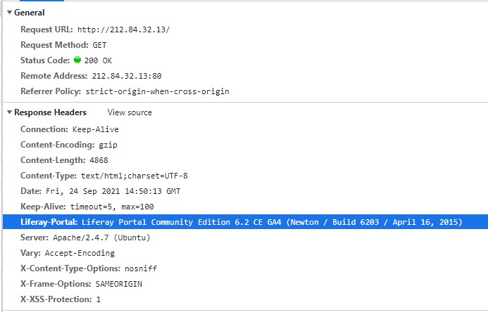 Figure 12. Properties of the Liferay CMS versions found on the IP addresses 212.84.32[.]13 and 103.25.196[.]33