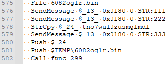 Figure 10. Code showing a password to derive the RC4 decryption key used to decrypt random binary files