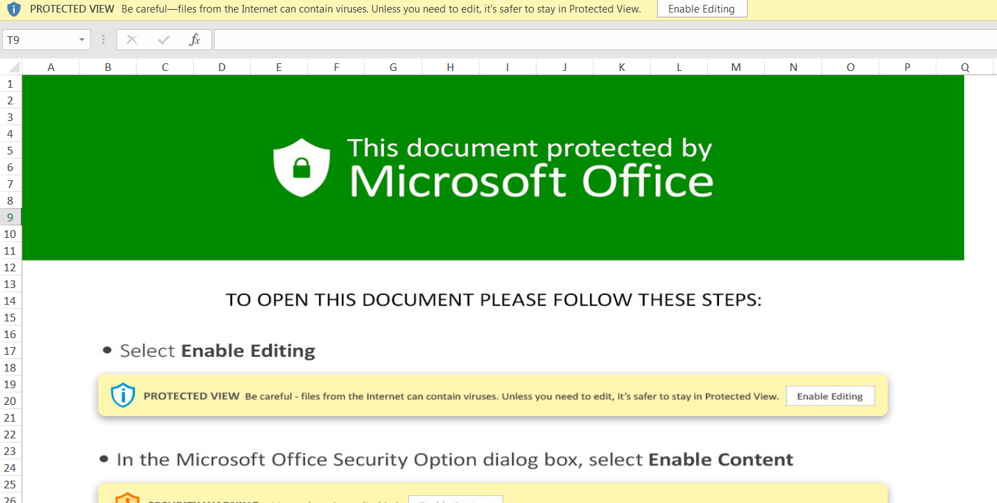Malicious Microsoft Excel document 