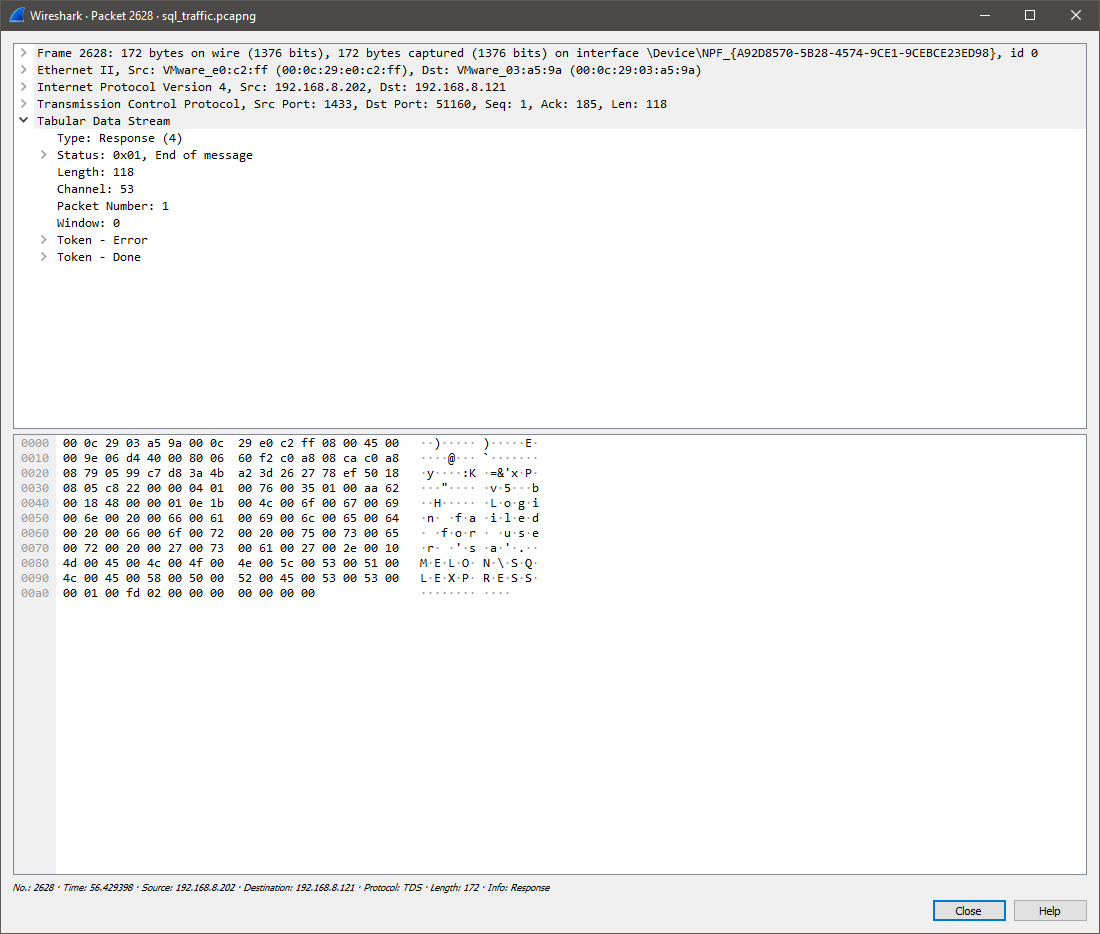 Figure 3. A failed response to the SQL brute-force request