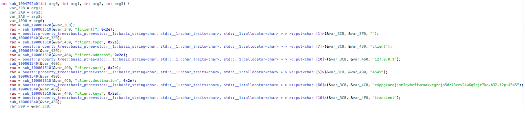 Figure 13. Code snippet containing configuration information in com.adobe.acc.network. Note that the image was edited for easier viewing.